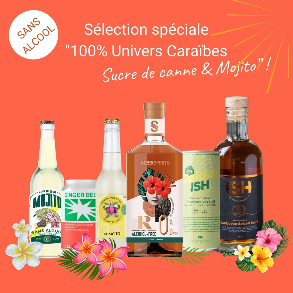"Rhum sans alcool" - Sélection spéciale "100% Univers Caraïbes, Sucre de canne & Mojito" !